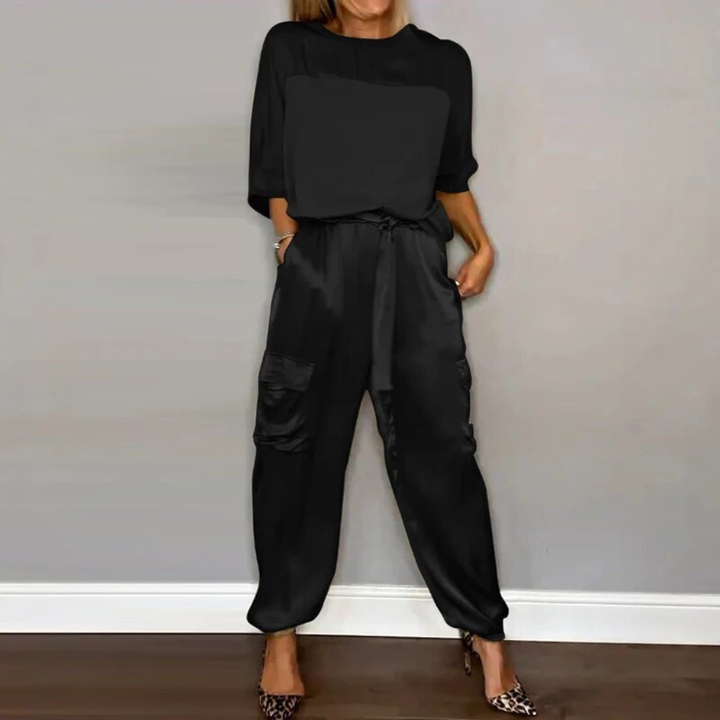 Remi | Women's Satin Cargo Trouser & Tee Two-Piece Set