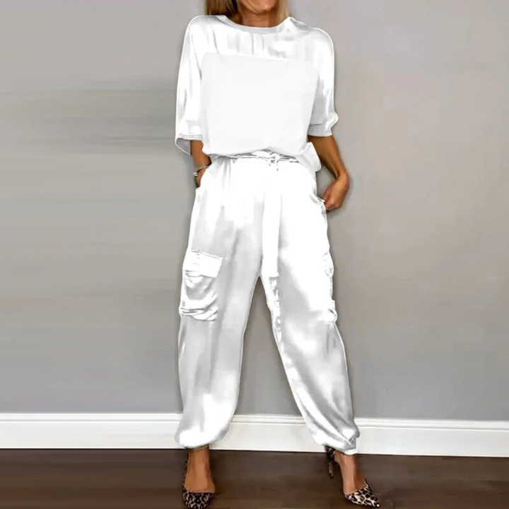 Remi | Women's Satin Cargo Trouser & Tee Two-Piece Set