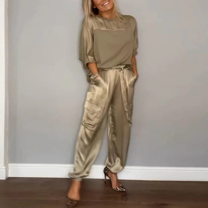 Remi | Women's Satin Cargo Trouser & Tee Two-Piece Set