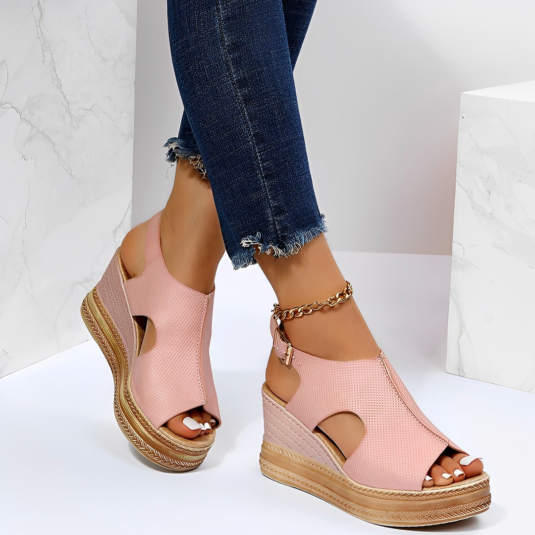 Reva | Women's Wedge Platform Peep-Toe Ankle Strap Sandals