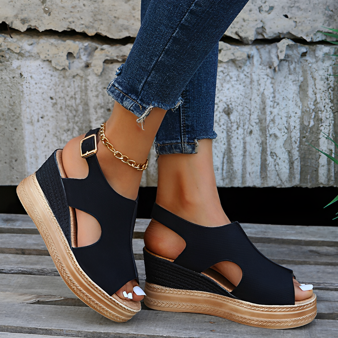 Reva | Women's Wedge Platform Peep-Toe Ankle Strap Sandals