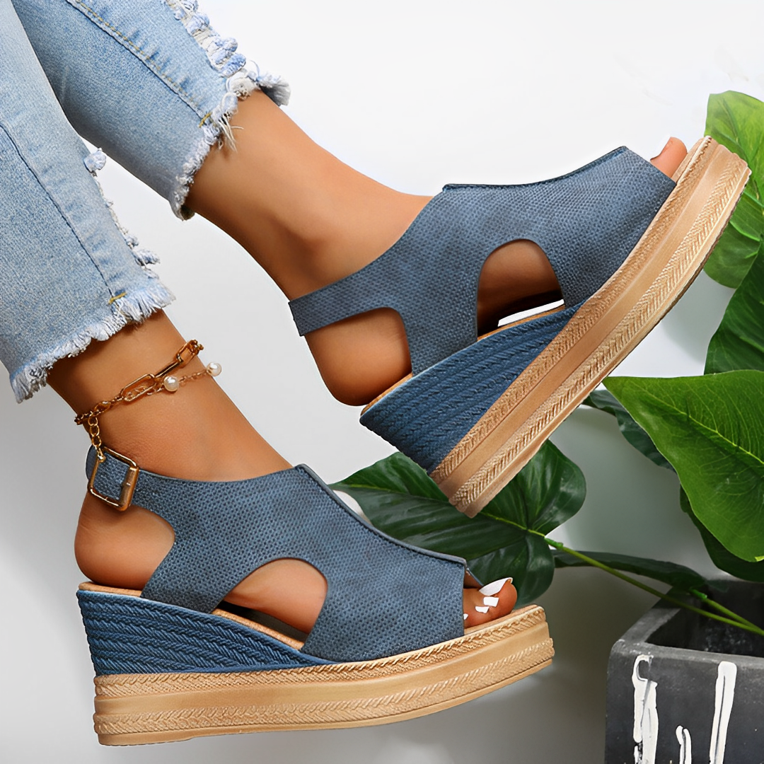 Reva | Women's Wedge Platform Peep-Toe Ankle Strap Sandals