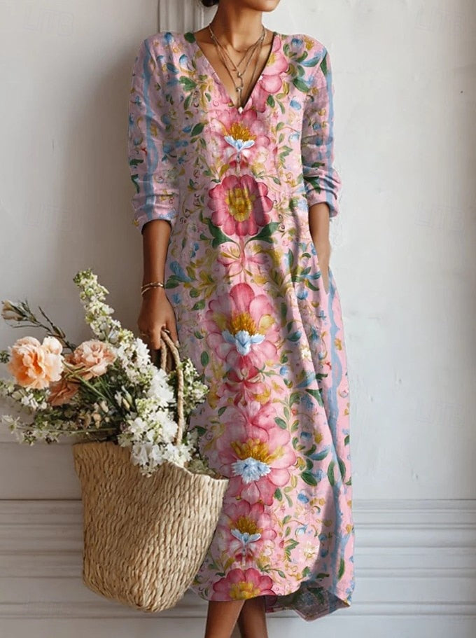Rosalind | Women's Cotton V-Neck Floral Print Maxi Dress