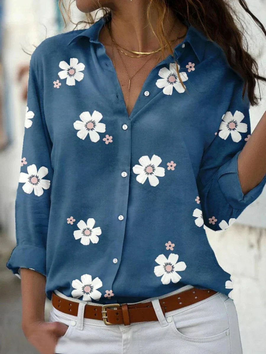 Rosie | Women's Cotton Printed Collared Button-Down Shirt