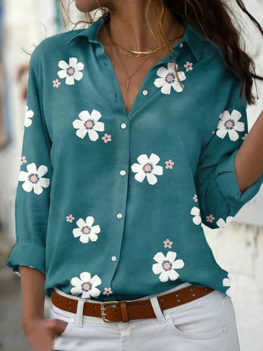 Rosie | Women's Cotton Printed Collared Button-Down Shirt