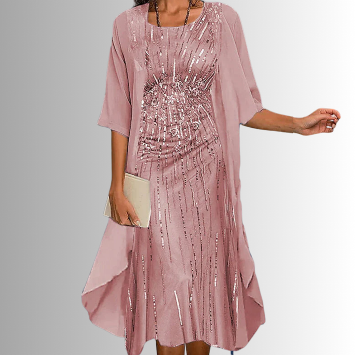 Roslyn | Women's Chiffon Floral Print Cardigan Midi Dress Set