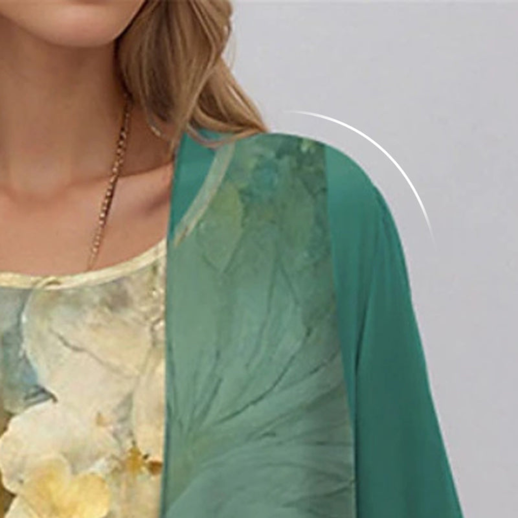Roslyn | Women's Chiffon Floral Print Two-Piece Cardigan & Midi Dress Set