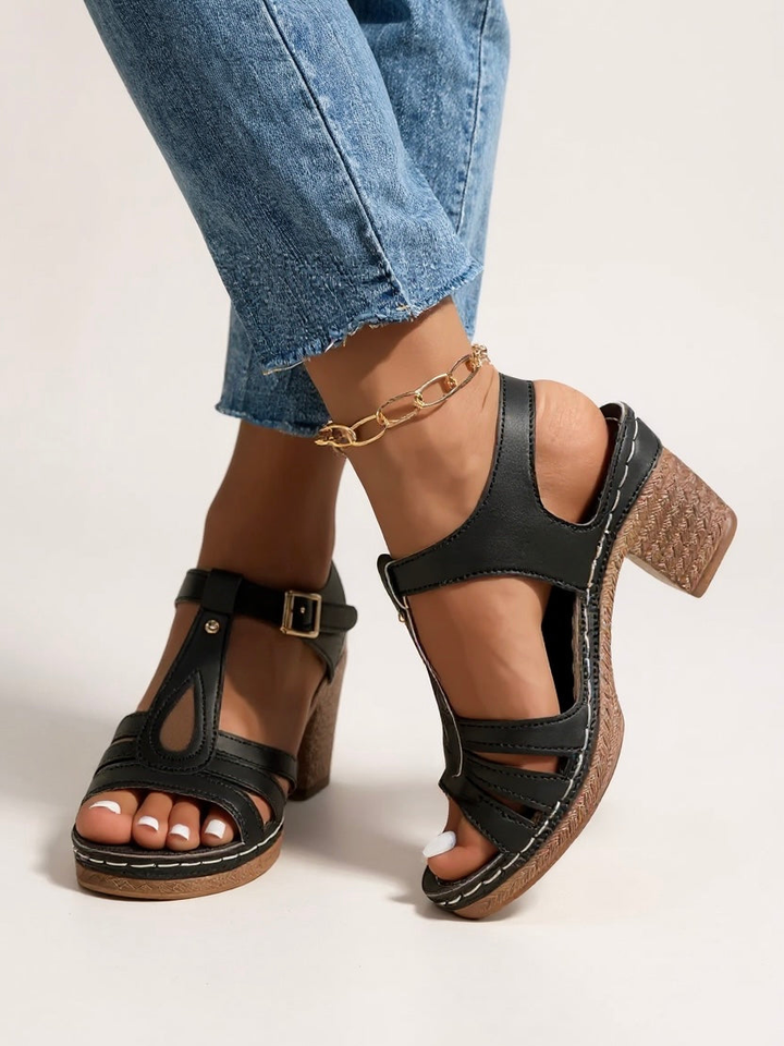 Roslyn | Women's Leather Strappy Block Heel Sandals