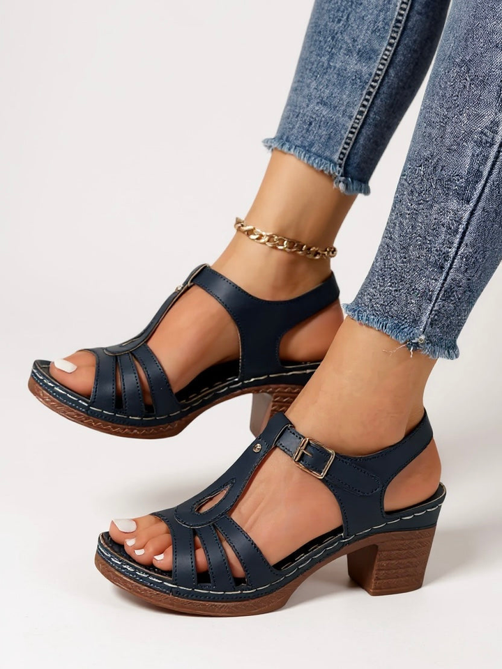 Roslyn | Women's Leather Strappy Block Heel Sandals