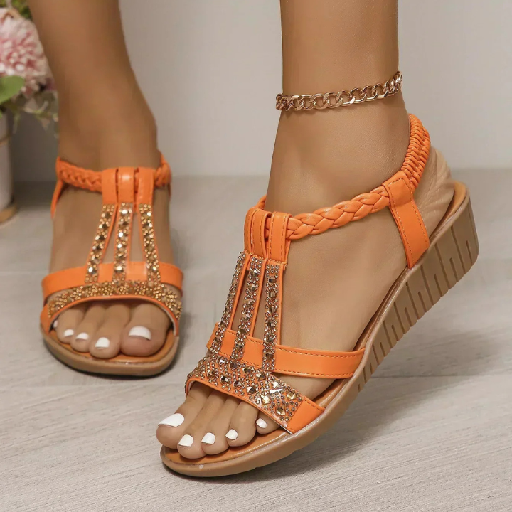 Roxie | Women's Leather Diamante Braided Wedge Sandals