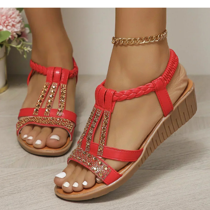 Roxie | Women's Leather Diamante Braided Wedge Sandals