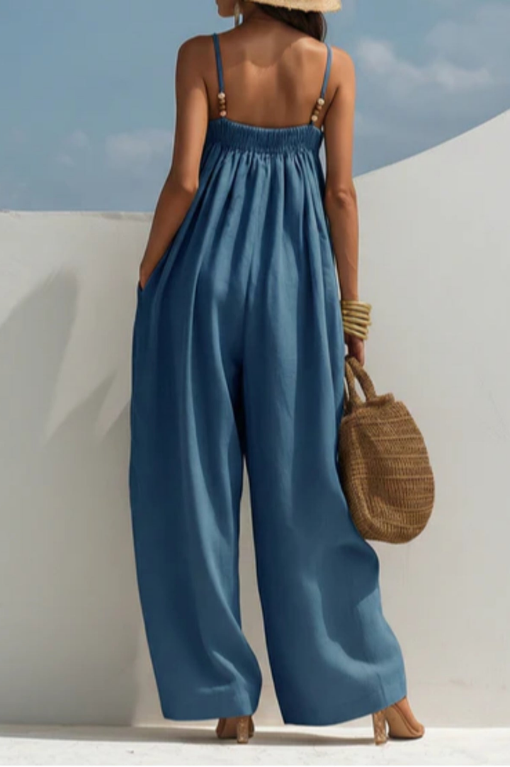 Rue | Women's Denim Smocked Wide-Leg Jumpsuit