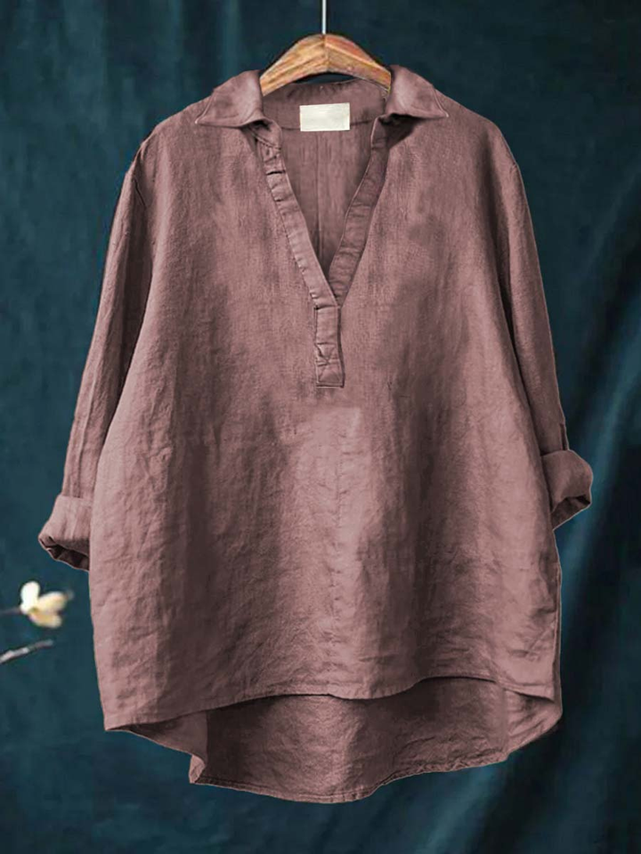 Rue | Women's Linen V-Neck Collared Oversized Tunic Blouse