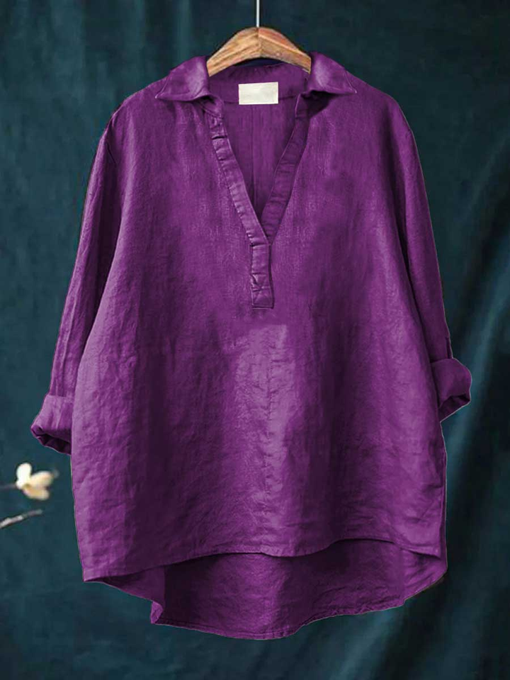 Rue | Women's Linen V-Neck Collared Oversized Tunic Blouse