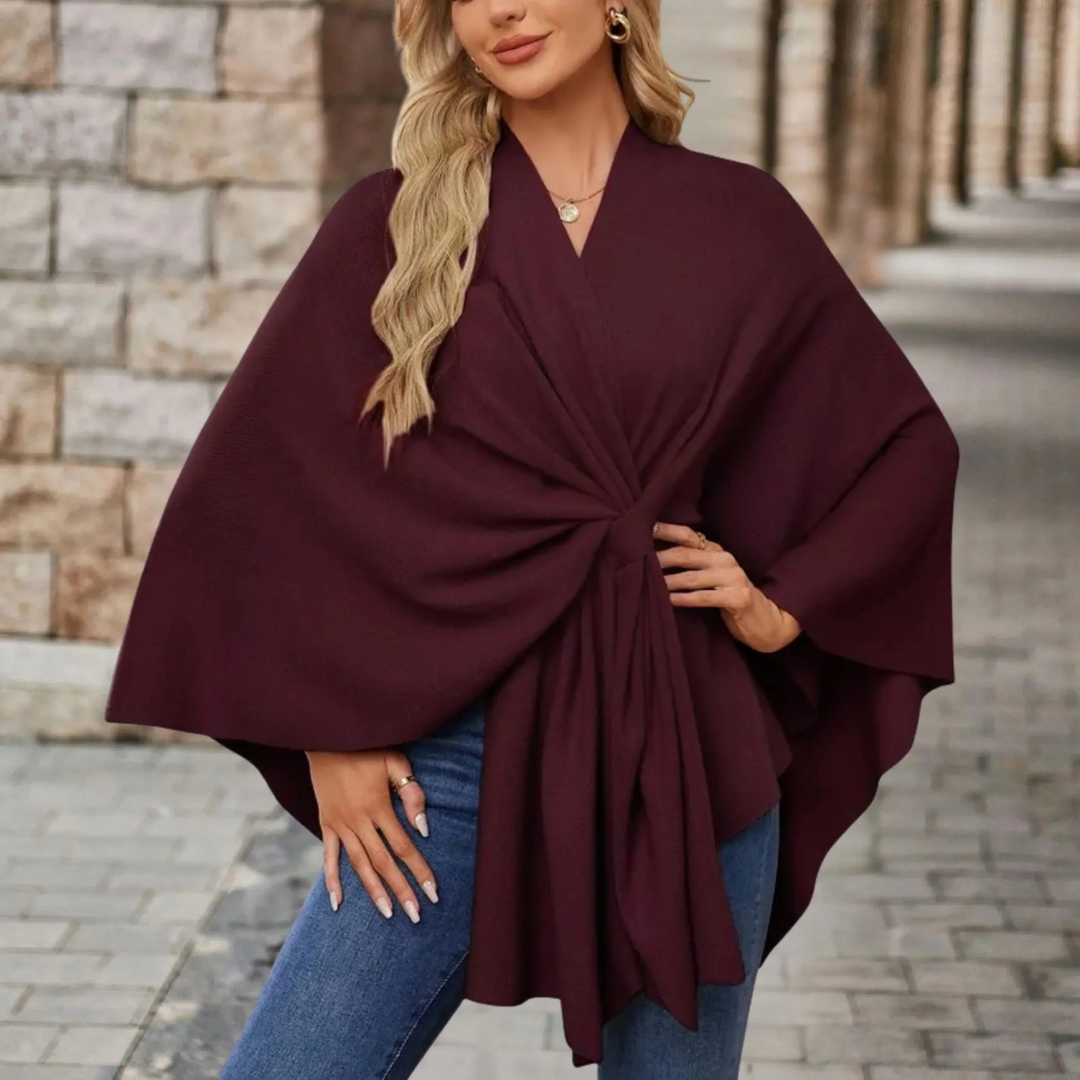 Runa | Women's Lightweight Knot-Front Batwing Wrap Poncho Top