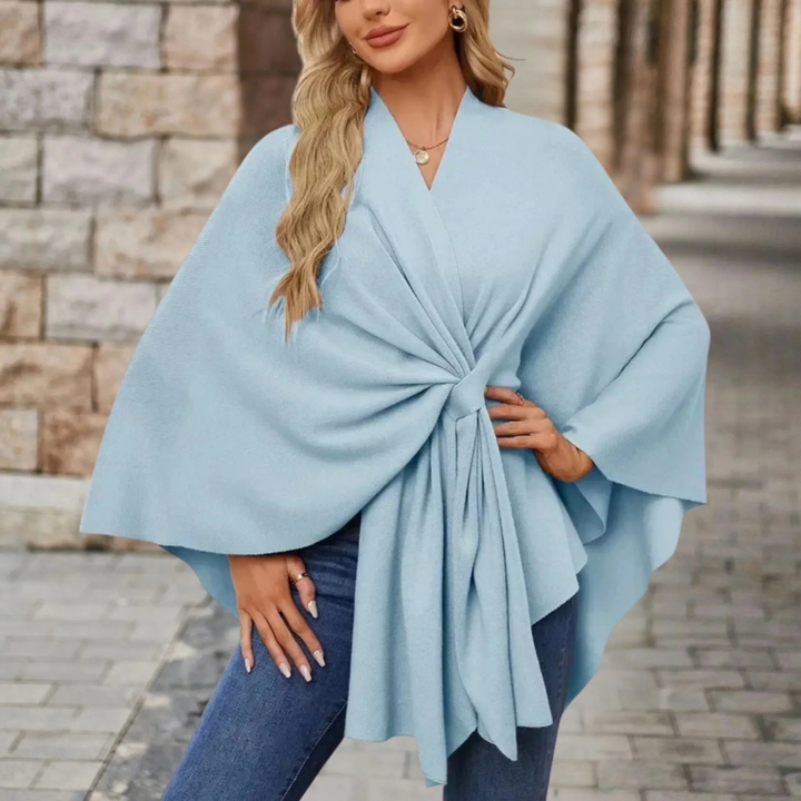 Runa | Women's Lightweight Knot-Front Batwing Wrap Poncho Top