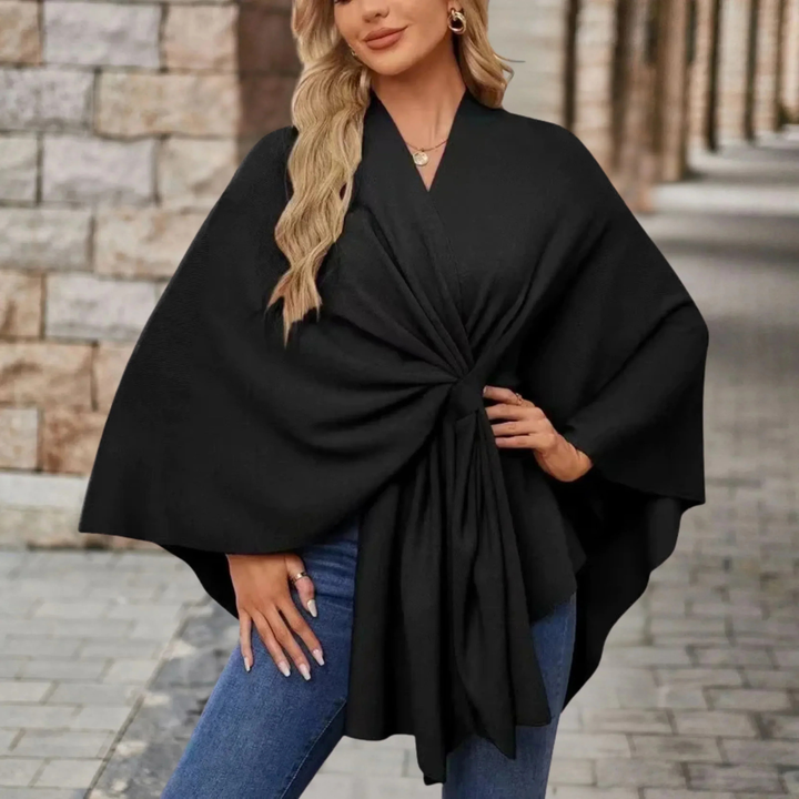 Runa | Women's Lightweight Knot-Front Batwing Wrap Poncho Top