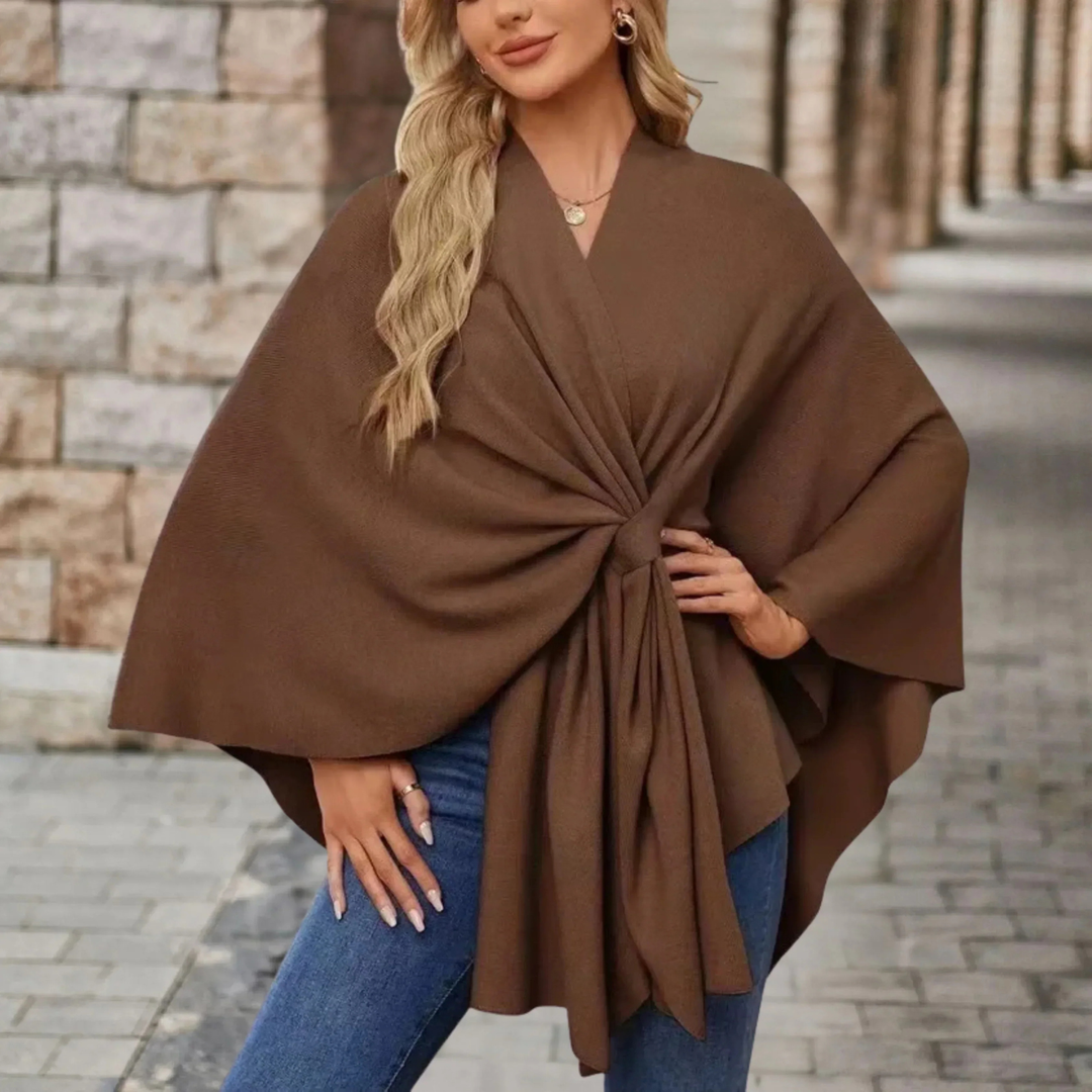 Runa | Women's Lightweight Knot-Front Batwing Wrap Poncho Top
