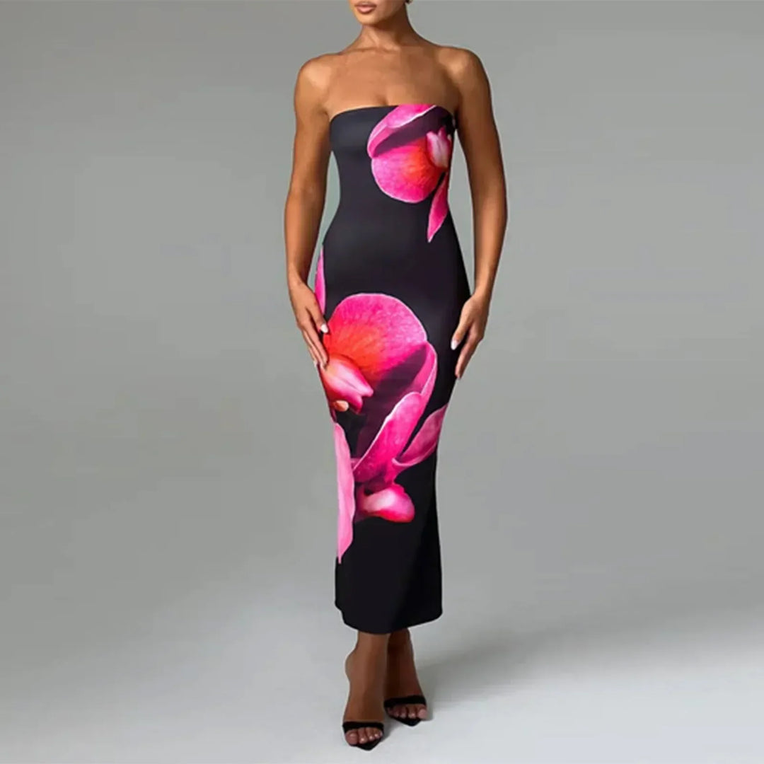 Thistle - Vintage Flower Print Off-Shoulder Bodycon Dress