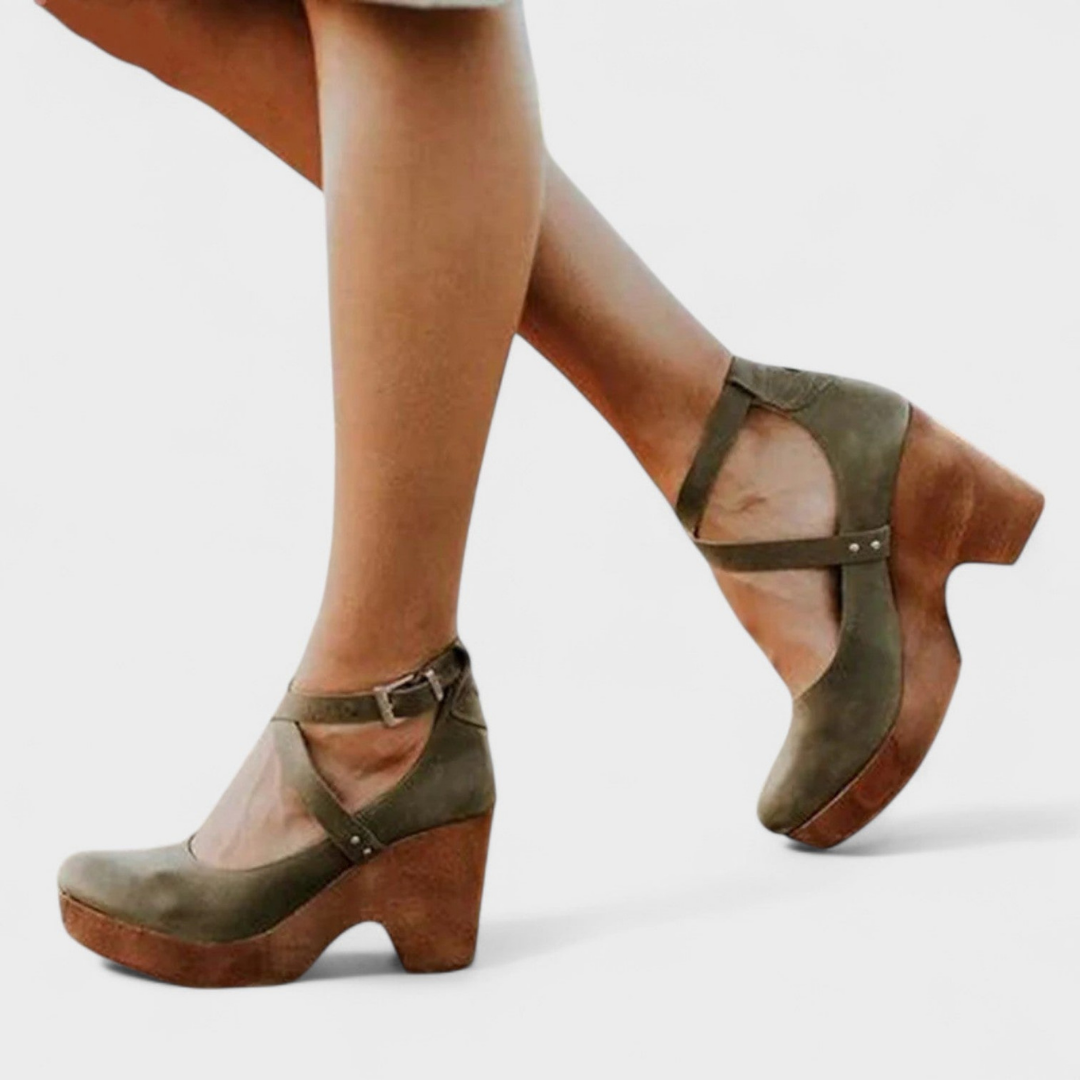 Sable | Women's Leather Buckle Cross-Strap Block Heels