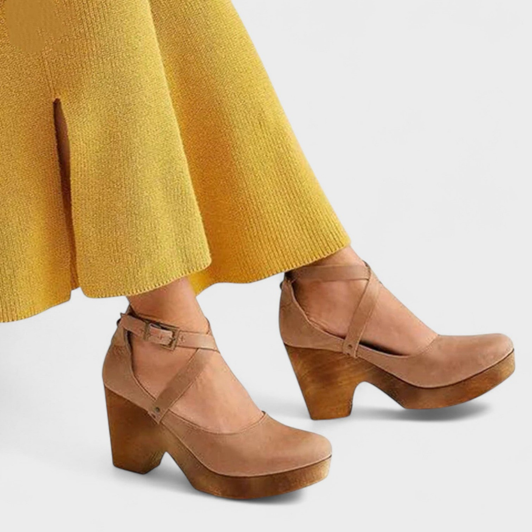 Sable | Women's Leather Buckle Cross-Strap Block Heels