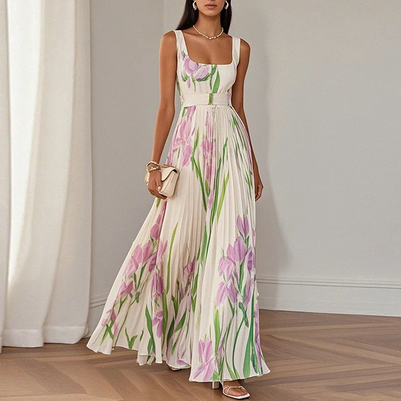 Leona's Iris Grace | Square Neck Pleated Dress