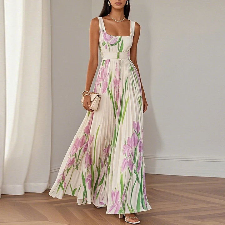 Leona's Iris Grace | Square Neck Pleated Dress