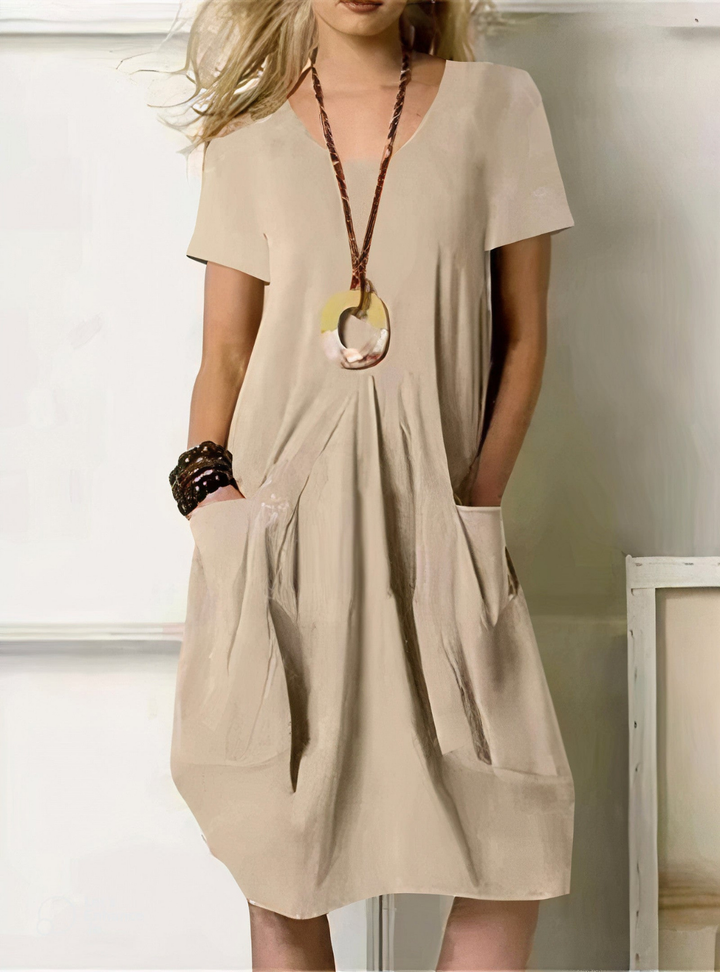 Saffron | Women's Linen Relaxed Tulip Hem Pocket Dress Casual