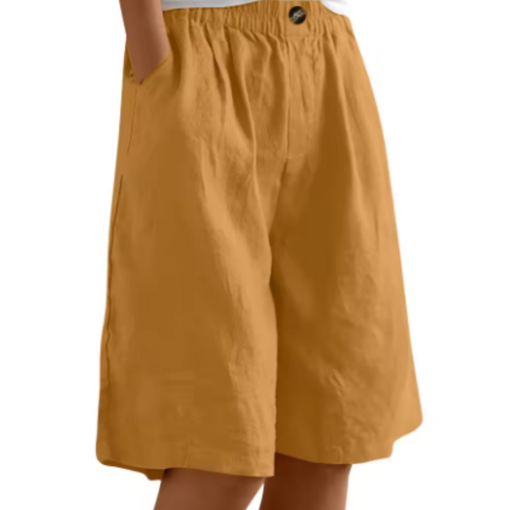 Sage | Women's Linen Elastic Waist Wide-Leg Bermuda Shorts