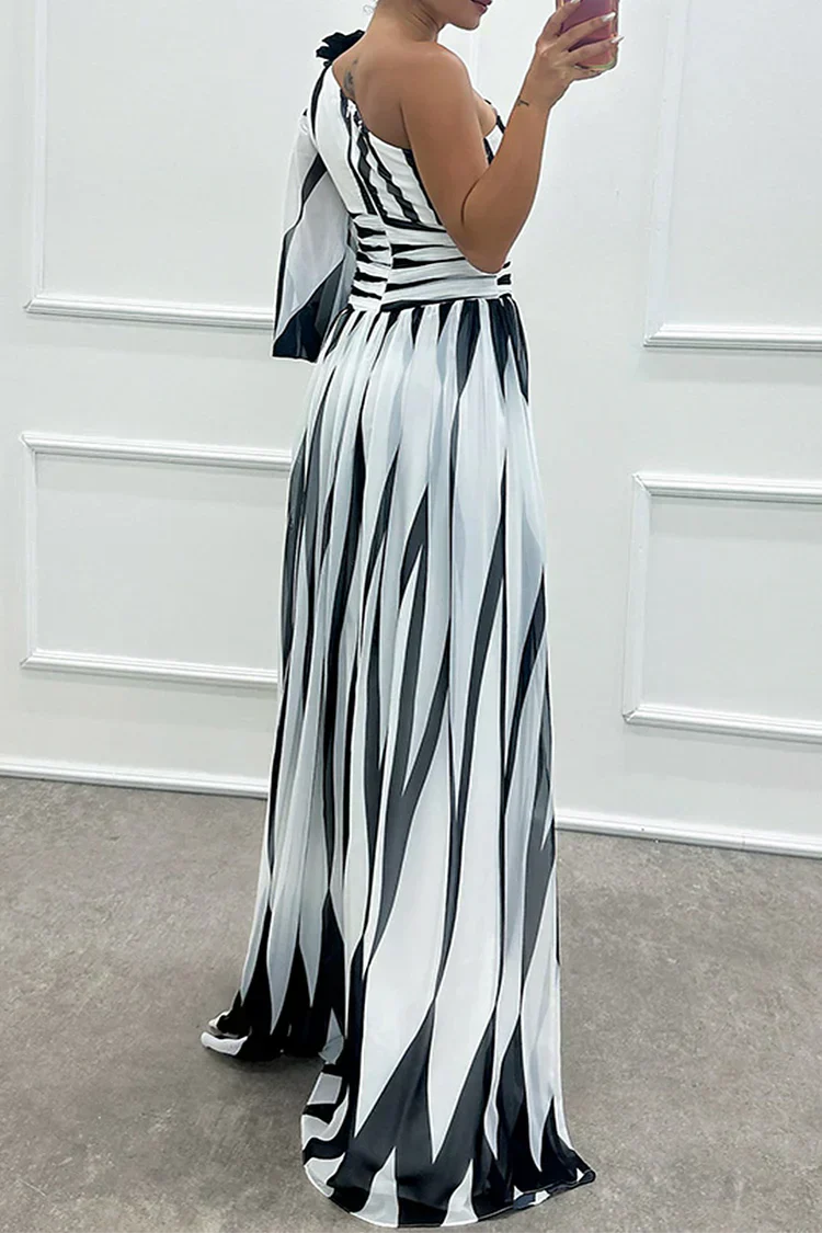 Sanne | Women's Chiffon One-Shoulder Printed Split Maxi Dress