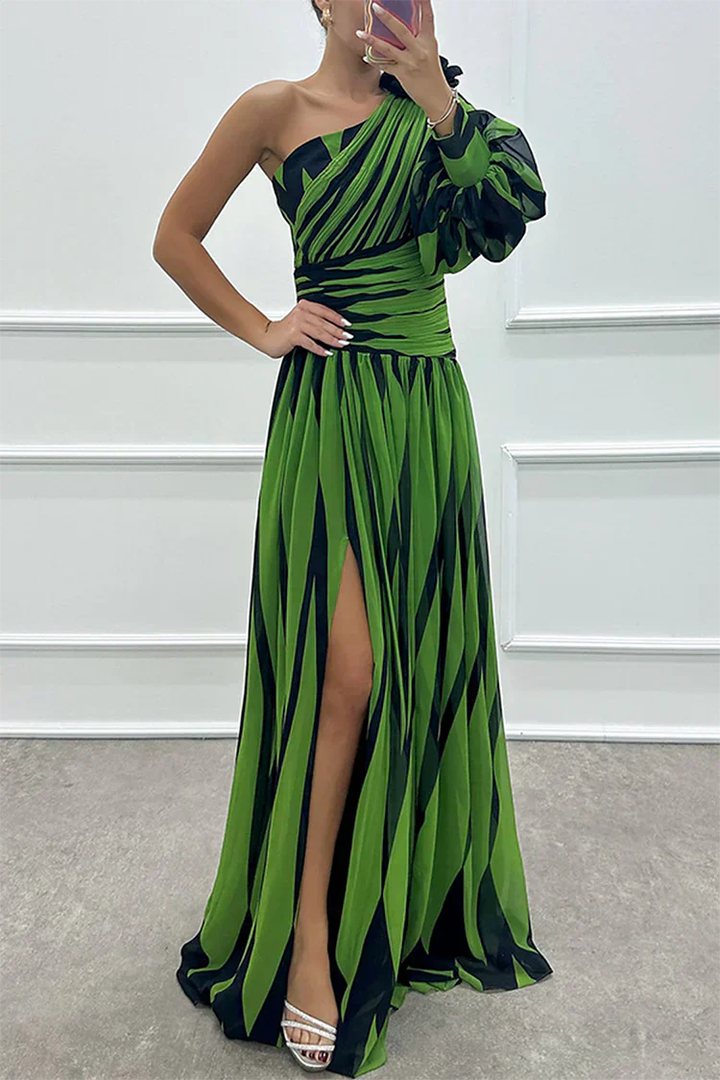 Sanne | Women's Chiffon One-Shoulder Printed Split Maxi Dress