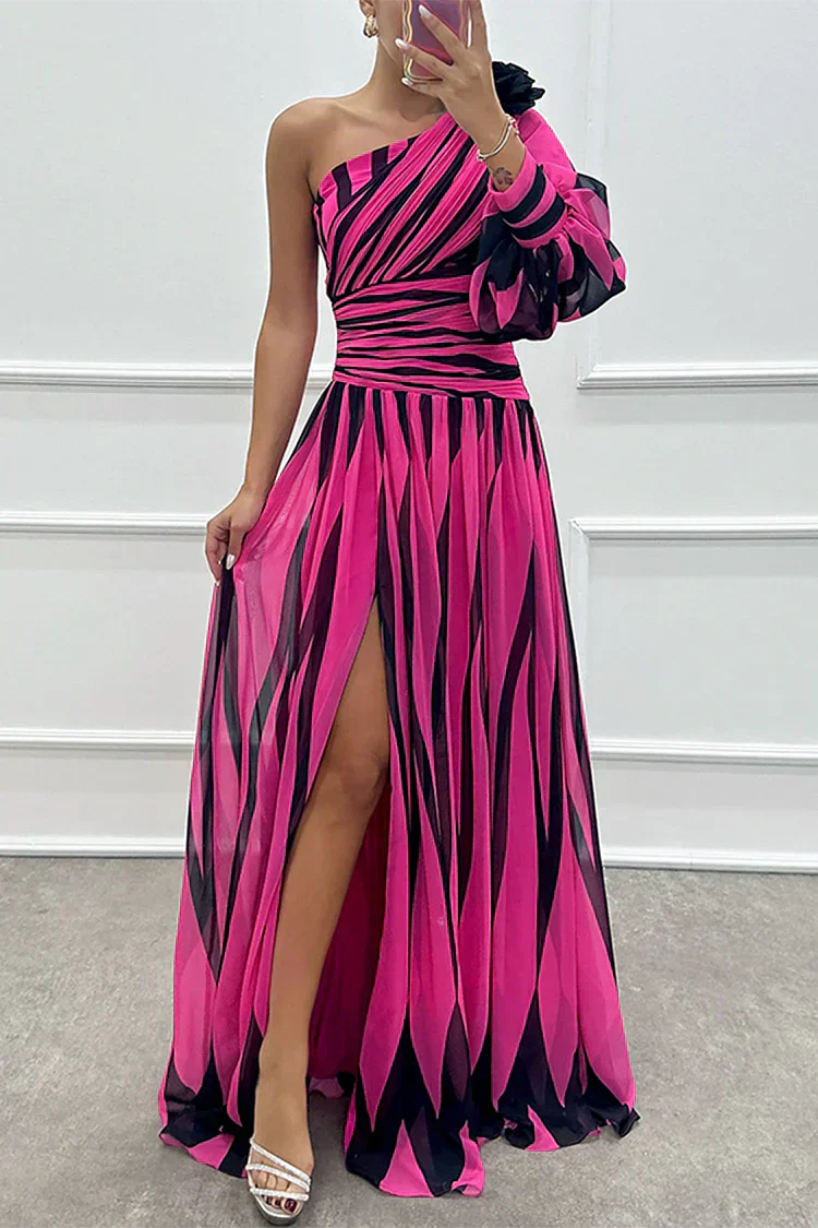 Sanne | Women's Chiffon One-Shoulder Printed Split Maxi Dress