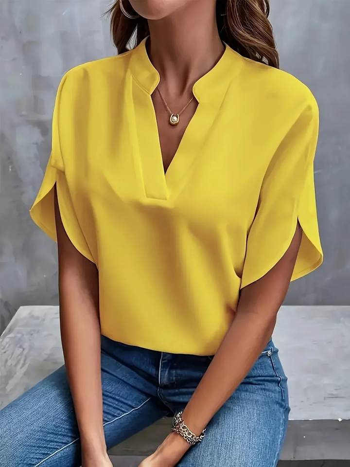 Sanne | Women's Chiffon V-Neck Short Sleeve Casual Blouse