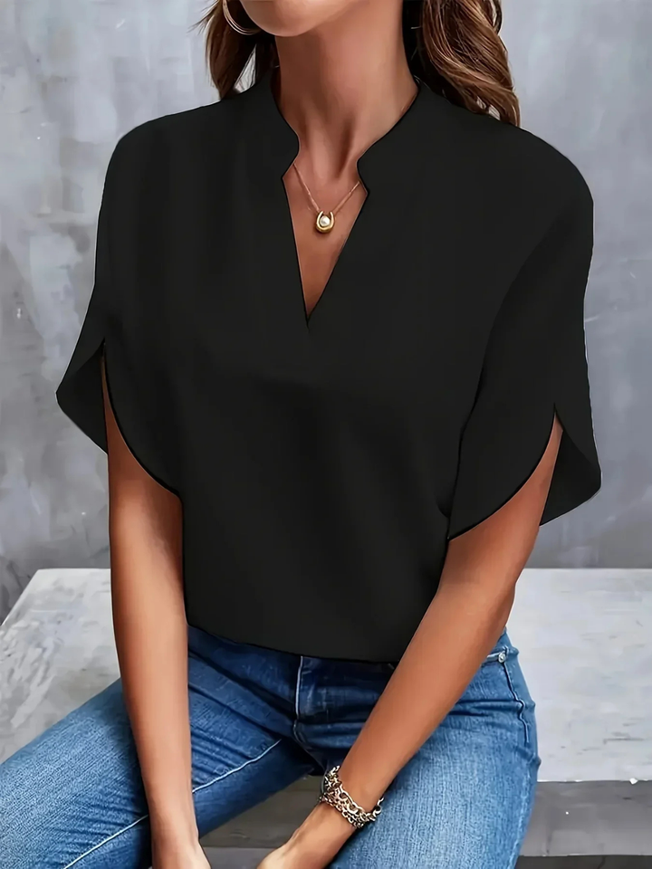Sanne | Women's Chiffon V-Neck Short Sleeve Casual Blouse