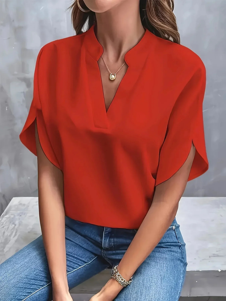 Sanne | Women's Chiffon V-Neck Short Sleeve Casual Blouse