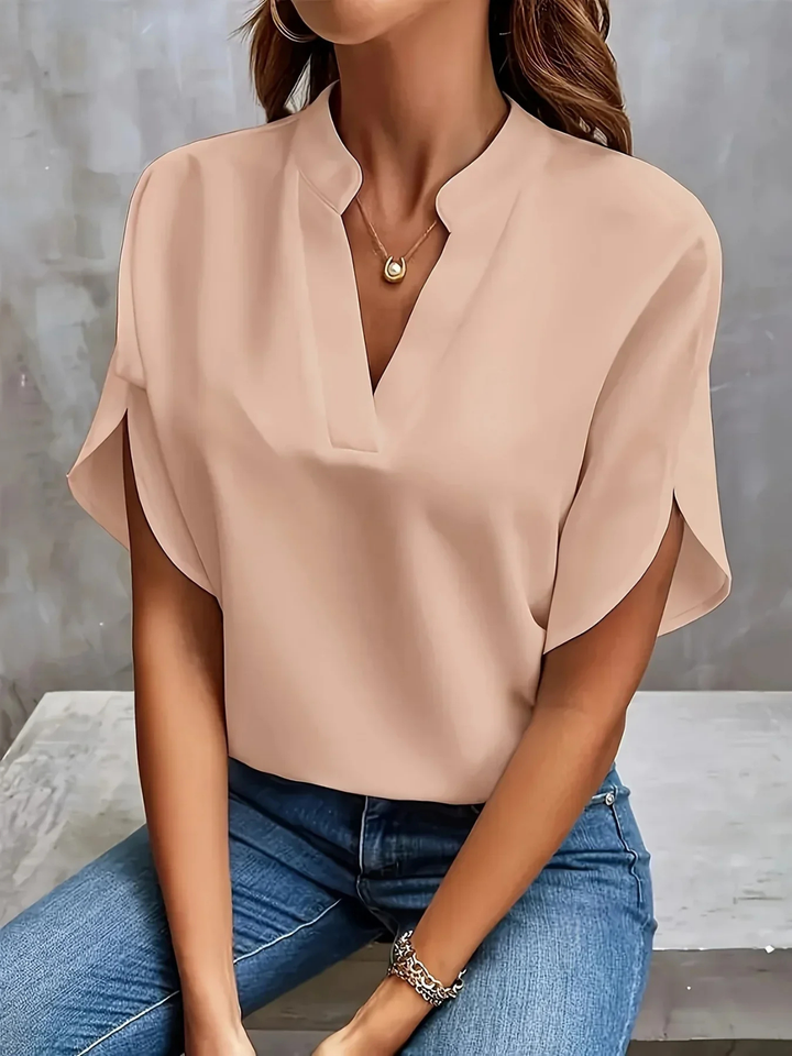 Sanne | Women's Chiffon V-Neck Short Sleeve Casual Blouse