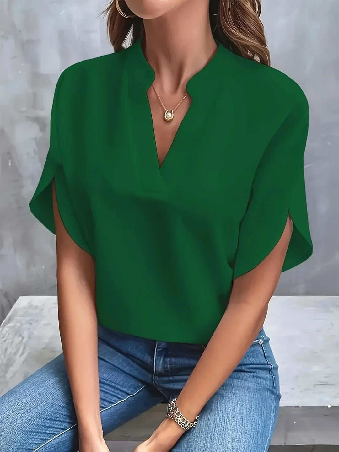 Sanne | Women's Chiffon V-Neck Short Sleeve Casual Blouse