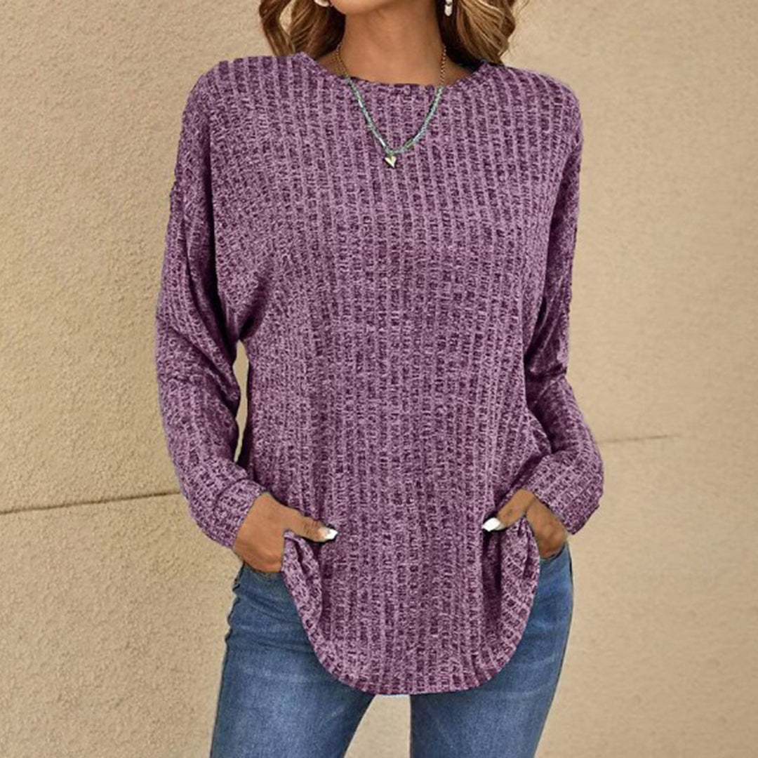 Sanne | Women's Cotton-Blend Ribbed Knit Crewneck Sweater