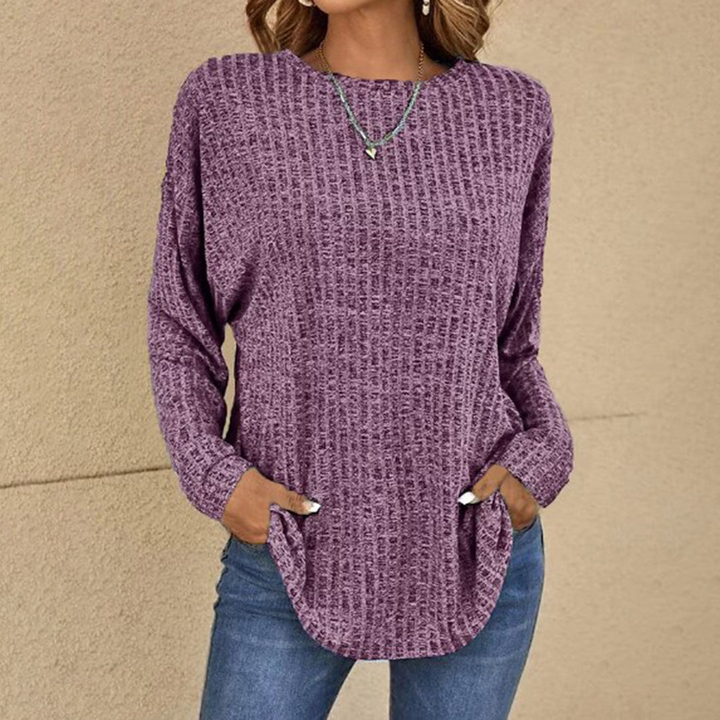Sanne | Women's Cotton-Blend Ribbed Knit Crewneck Sweater