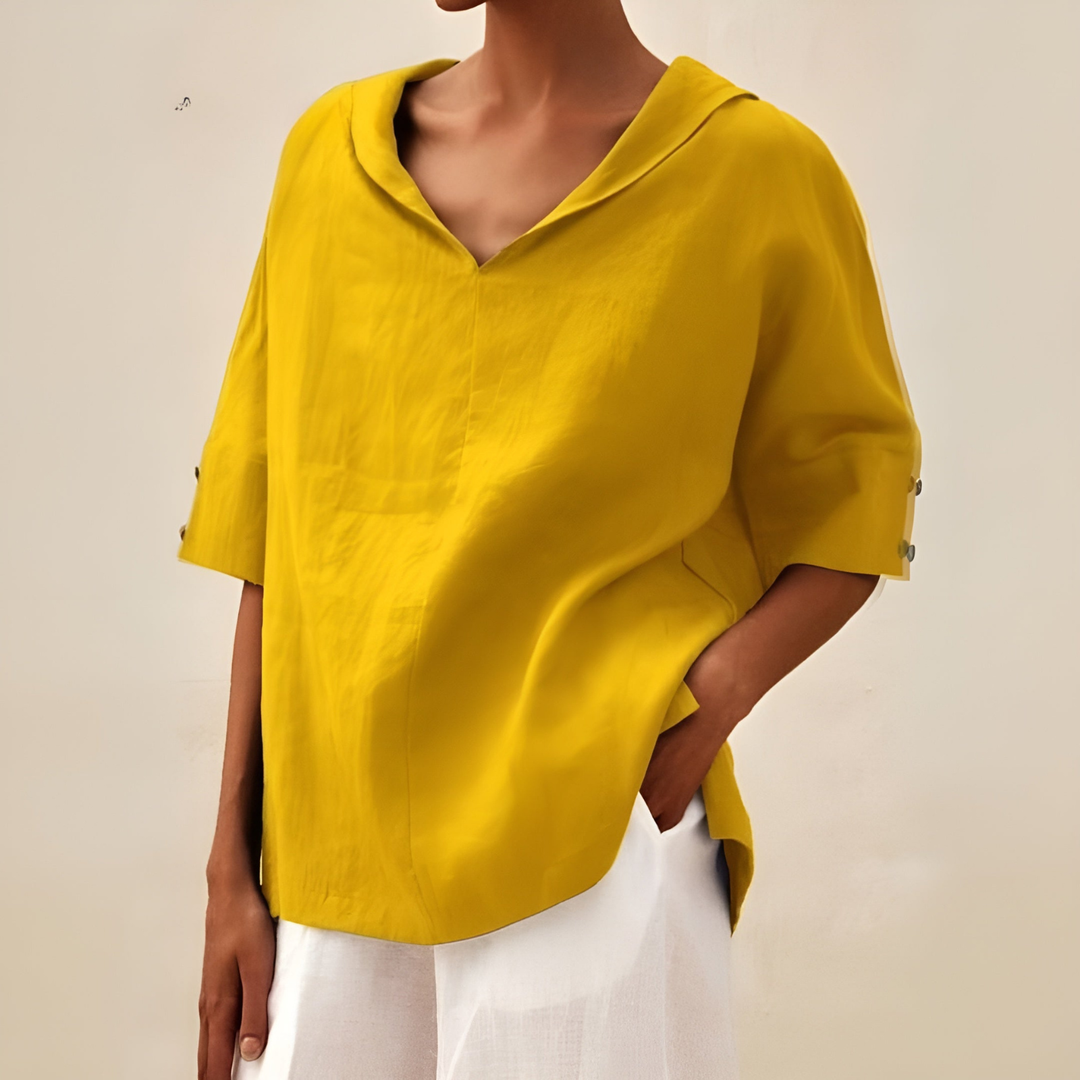 Sanne | Women's Linen V-Neck Oversized Short Sleeve Top