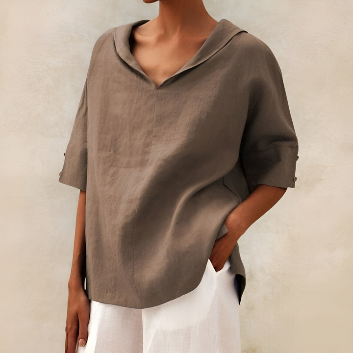 Sanne | Women's Linen V-Neck Oversized Short Sleeve Top