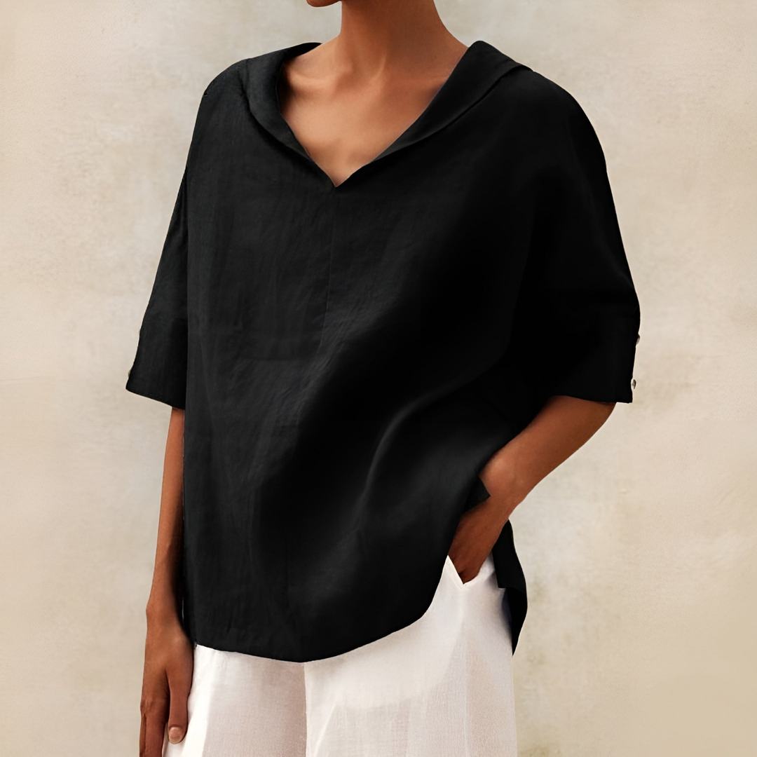 Sanne | Women's Linen V-Neck Oversized Short Sleeve Top