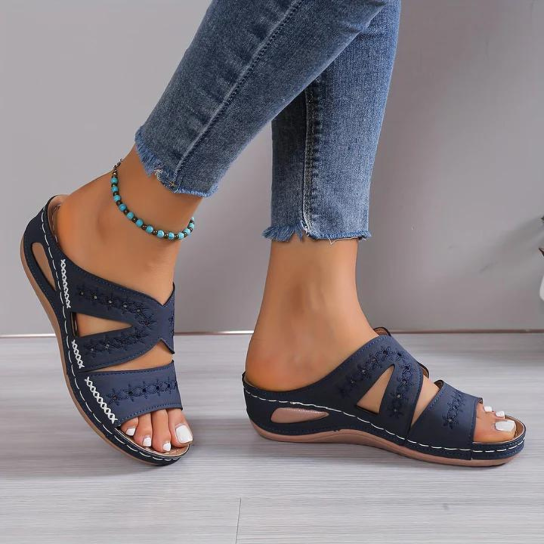 Sanne | Women's Orthopaedic Cut-Out Wedge Slide Sandals