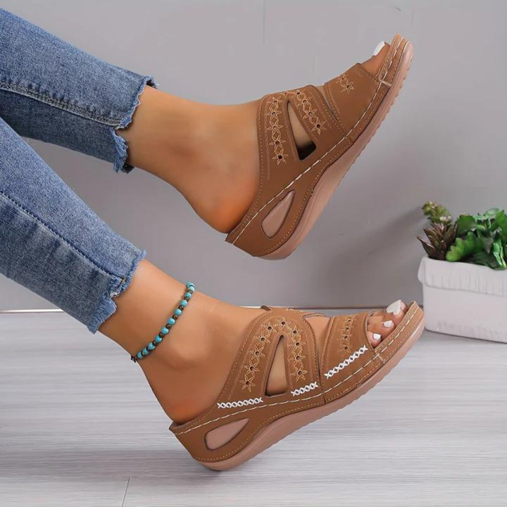 Sanne | Women's Orthopaedic Cut-Out Wedge Slide Sandals