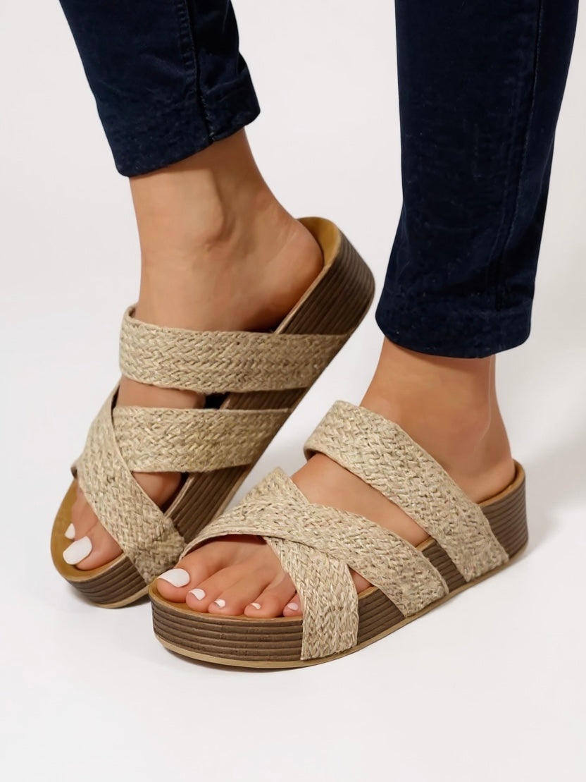 Sanne | Women's Orthopedic Leather Woven Platform Slides