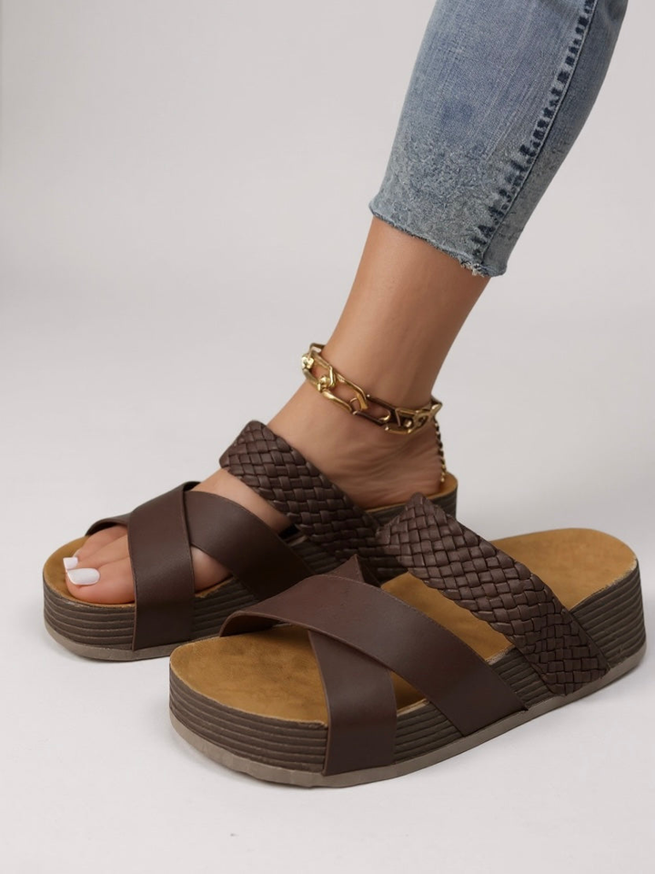Sanne | Women's Orthopedic Leather Woven Platform Slides