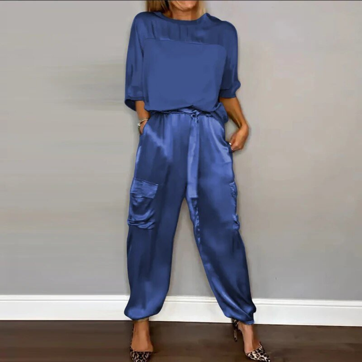 Sanne | Women's Satin Cargo Trouser and Tee Two Piece Set