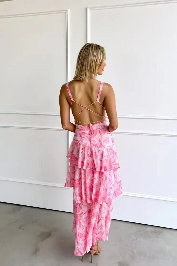 Talia's Ocean Layers | Tiered V-Neck Maxi Dress