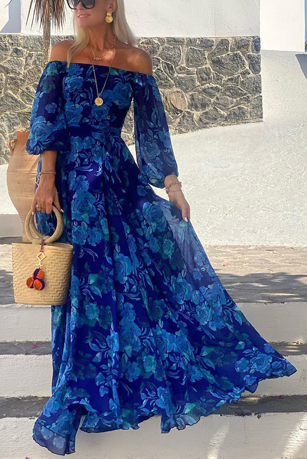 Seraphina | Women's Chiffon Floral Off-Shoulder Smocked Maxi Dress