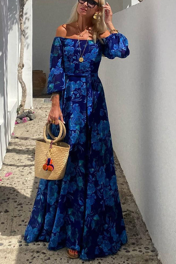 Seraphina | Women's Chiffon Floral Off-Shoulder Smocked Maxi Dress